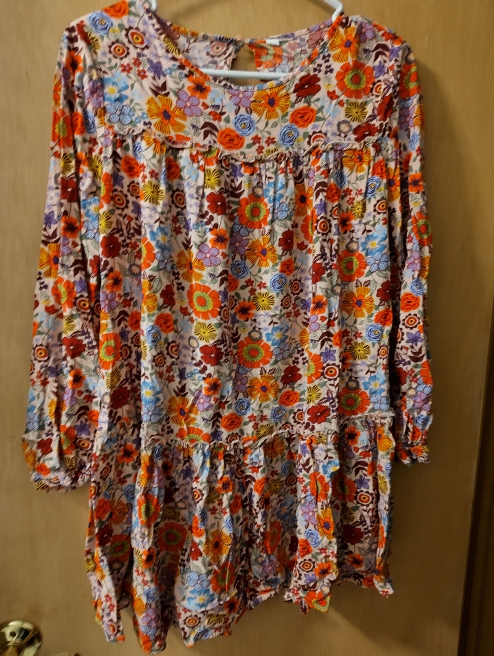 Floral Multicolor Tiered Long Sleeve Tunic Dress
